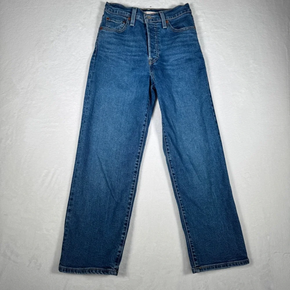 Levis Ribcage Straight Ankle Jeans Blue Denim Button Fly W25 L27 72693-0121 - Picture 2 of 10